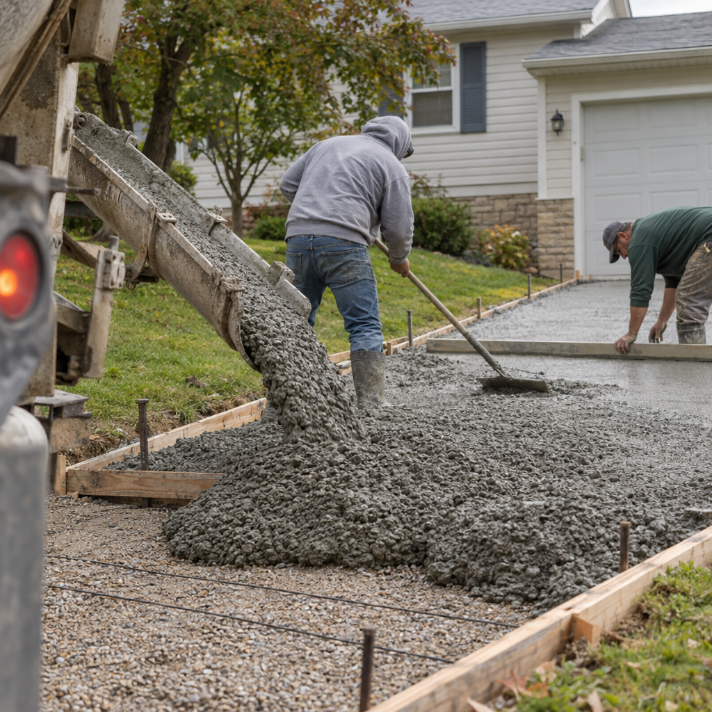 concrete contractors pouring a driveway in Danbury