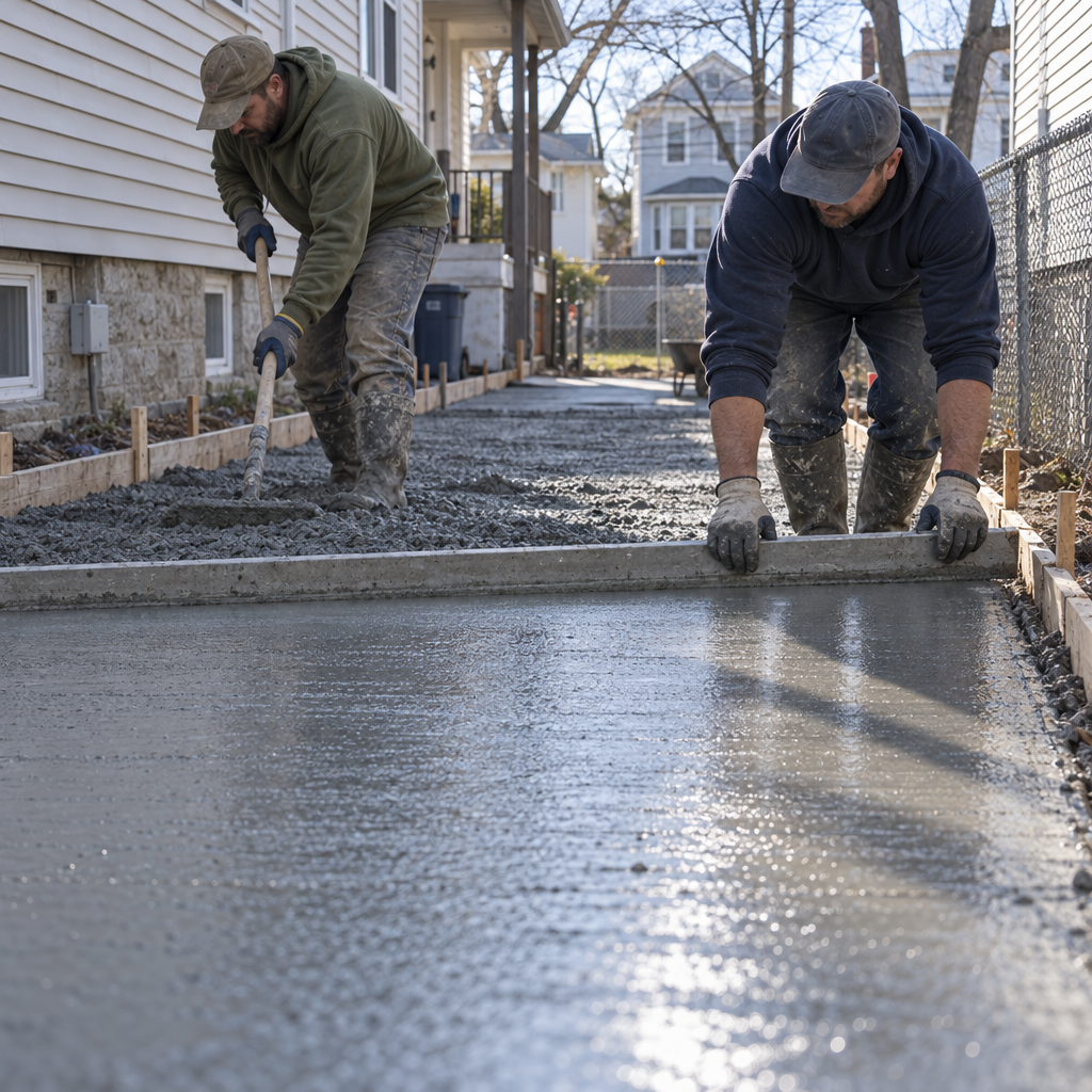 concrete contractors pouring a driveway in New Haven