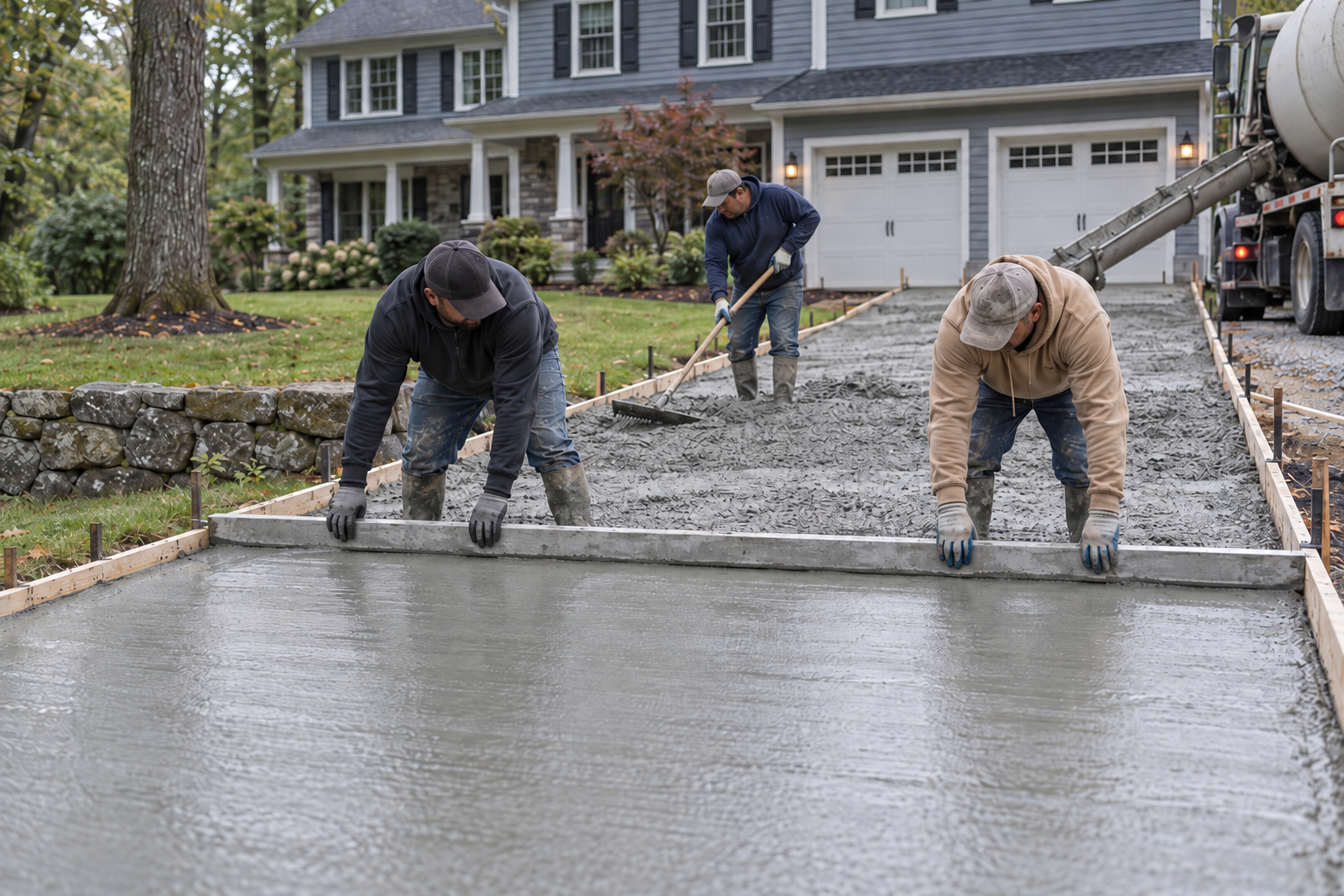 concrete contractors pouring a driveway in Stamford