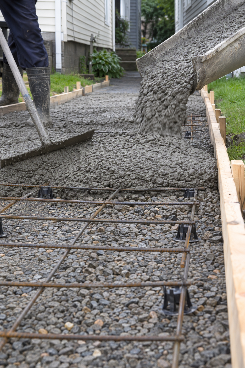 concrete contractors pouring a driveway in West Haven